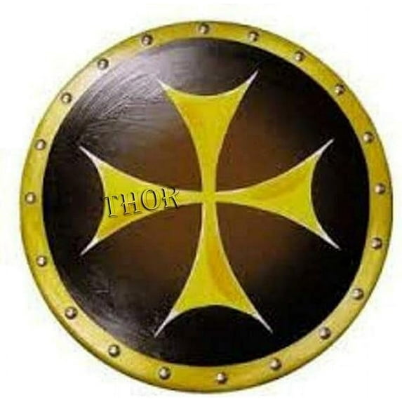 THOR INSTRUMENTS Viking Medieval Armor Round Plaque Wooden Templar Shield 24" Rustic Vintage Home Decor Gifts