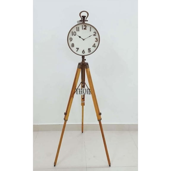 THOR INSTRUMENTS World Time Clock Brass Black Adjustable Tripod Stand Home/Office Decor Tripod Stand Marine Floor Stand