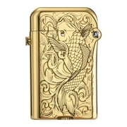 Swiss Luxury Retro Copper Kerosene Lighter, Soft-Flame, Automatic Ignition, Refillable, Safety Lock, Exquisite Carving, Etching, Collectible, Mens Gift, Thorens Gen4 Double Claw Engraved Koi Pattern