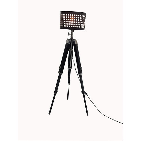 THORINSTRUMENTS Black Modern Ajdustable Wooden Lamp Tripod Floor With Black Shade