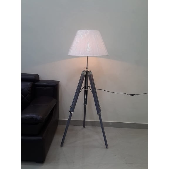 THORINSTRUMENTS Classical Wood Tripod Grey Floor Lamp Living Room Decor