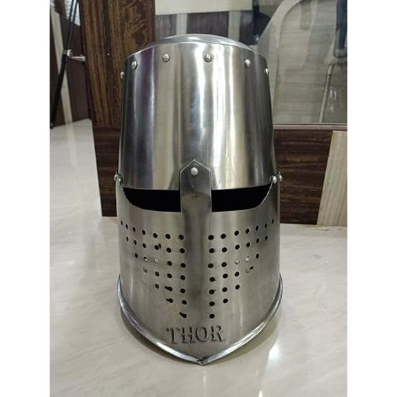 THORINSTRUMENTS Medieval Knight Templar Crusader Armor Helmet | Greek Roman Spartan Armour | Silver Wearable for Adult Costumes Rustic Vintage Home Decor Gifts