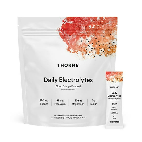 THORNE - Daily Electrolytes - Zero Sugar & Low-Calorie Electrolyte Drink Mix - Naturally Flavored & Sweetened - NSF Certified for Sport - Blood Orange - 30 Stick Packs