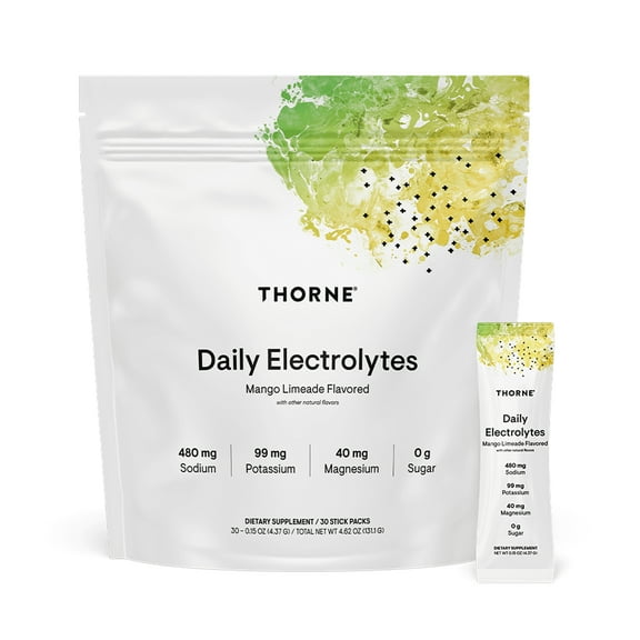 THORNE - Daily Electrolytes - Zero Sugar & Low-Calorie Electrolyte Drink Mix - Naturally Flavored & Sweetened - NSF Certified for Sport - Mango Limeade - 30 Stick Packs