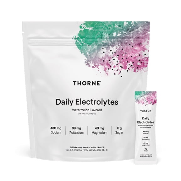 THORNE - Daily Electrolytes - Zero Sugar & Low-Calorie Electrolyte Drink Mix - Naturally Flavored & Sweetened - NSF Certified for Sport - Watermelon - 30 Stick Packs
