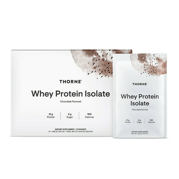 THORNE - Whey Protein Isolate - 21 Grams of Easy-to-Digest Whey Protein Powder - NSF Certified for Sport - Chocolate - 14.79 Ounces - 14 Packets