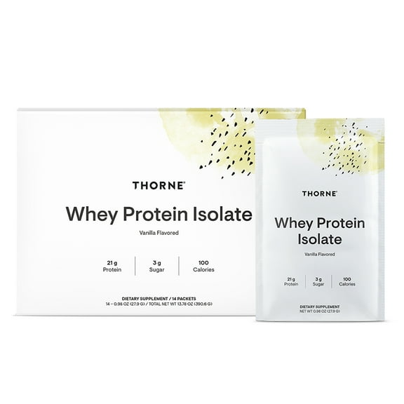THORNE - Whey Protein Isolate - 21 Grams of Easy-to-Digest Whey Protein Powder - NSF Certified for Sport - Vanilla - 13.79 Ounces - 14 Packets