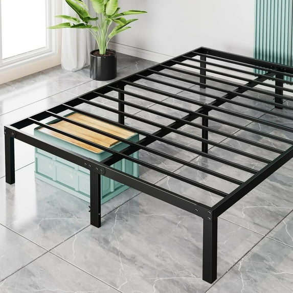 THOWDEE Heavy Duty Metal Bed Frame, Full Size Platform Bed with Steel Slat Support, Iron Bed for Bedroom, Guest Room, Rental Room, 80''L x 76''W x 14''H, Black