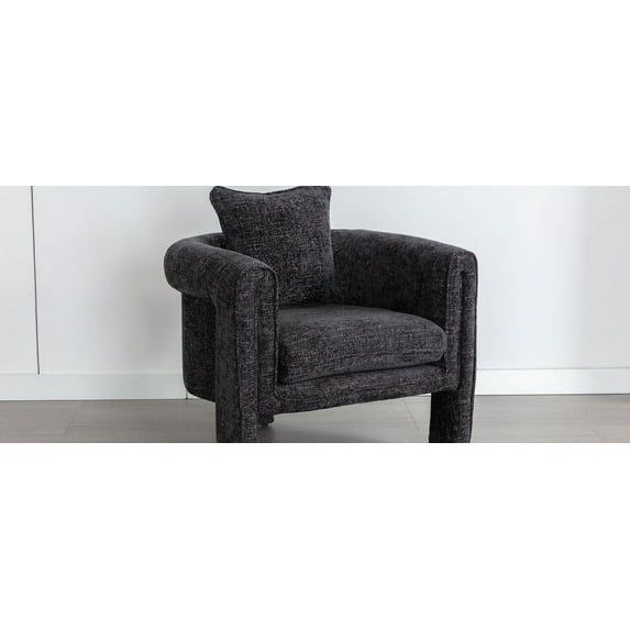 THOWDEE Modern Accent Chair, Upholstered Round Armchair with Pillow for Living Room, Bedroom, Guest Room, Rock Black
