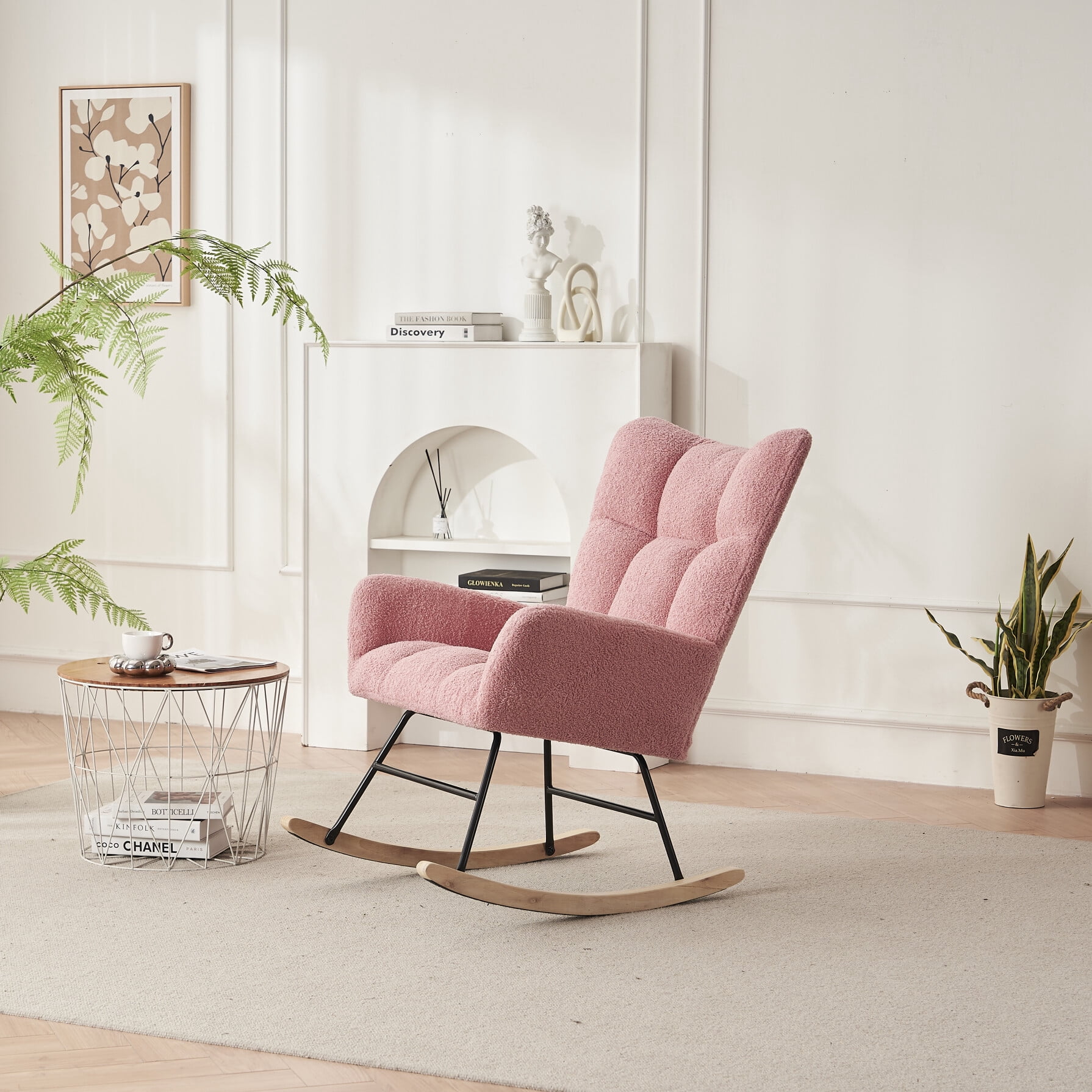 THOWDEE Teddy Fabric Nursery Rocking Chair, Glider Rocking Chair with ...