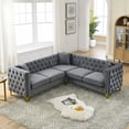thumbnail image 1 of THOWDEE Velvet L-Shaped Sectional Sofa, 5-Seater, Gray, Includes Loveseat, Corner Piece, Chaise, 1 of 7