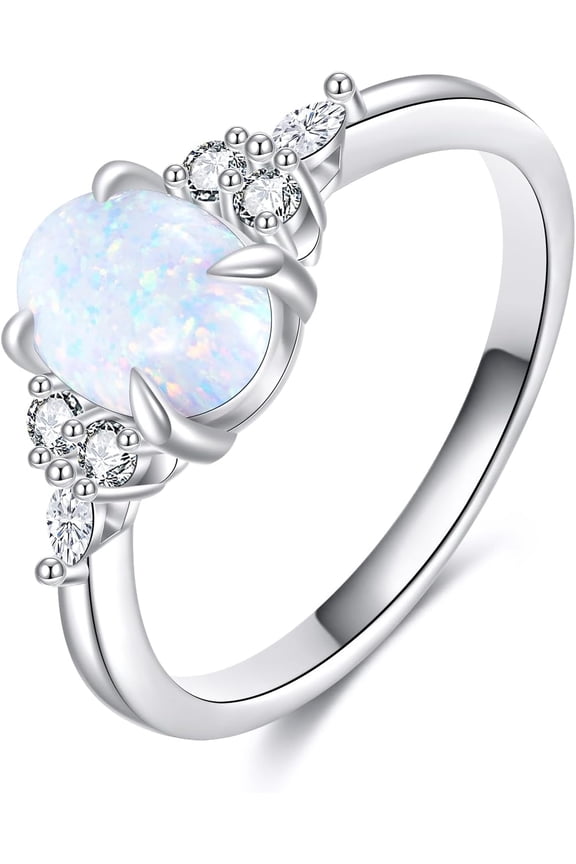 1.5 Carat Opal Rings for Women, 925 Sterling Silver Created White Opal Engagement Promise Band Ring for Fiancee Bride Wife Mom Her