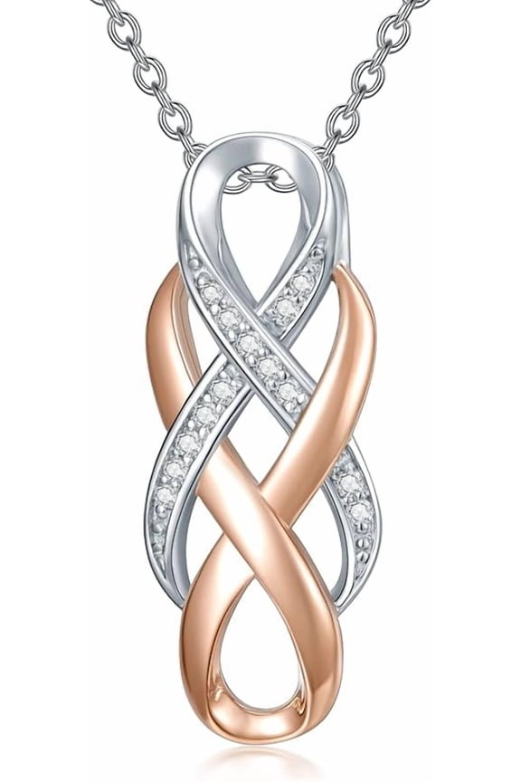 10K Rose Gold Natural Diamonds Infinity Pendant Necklace in Sterling Silver for Women 20 Inch Chain（I2-I3 Clarity）