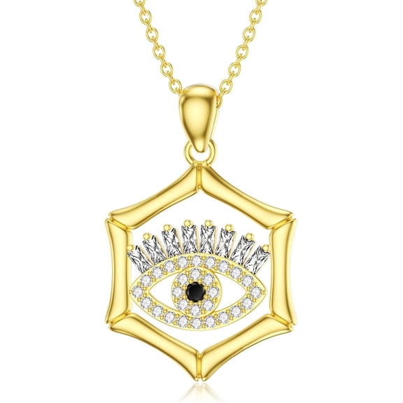 THOYAS 14K Solid Gold Evil Eye Necklace Dainty Real Gold Evil Eye Pendant with 5A Zirconia Lucky Protection Jewelry for Women Anniversary Birthday Christmas Gifts