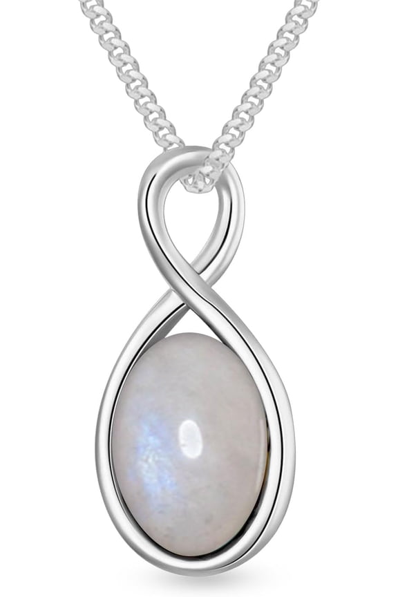 15x11MM Genuine Moonstone Infinity Necklace for Women 925 Sterling Silver Oval Real Moonstone Pendant Necklace for Her Mom Wife