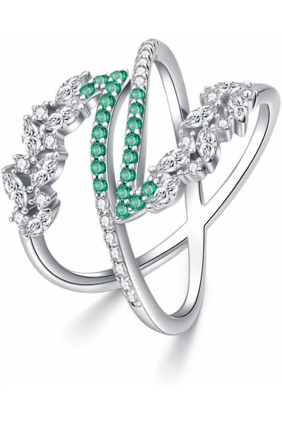 925 Silver Flower Green opal Twist Ring for Women