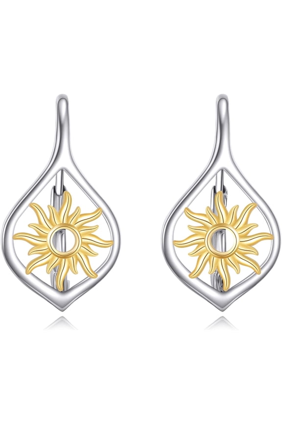 925 Sterling Silver 2 Tone Sun/Sunflower Leverback Earrings Birthday Jewelry Gifts for Women Her Mom