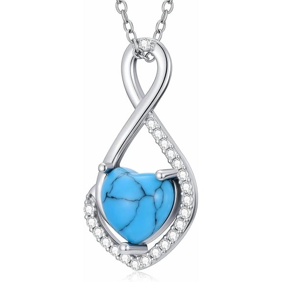 THOYAS 925 Sterling Silver Heart Genuine Turquoise Pendant Necklace Gifts for Women Mother