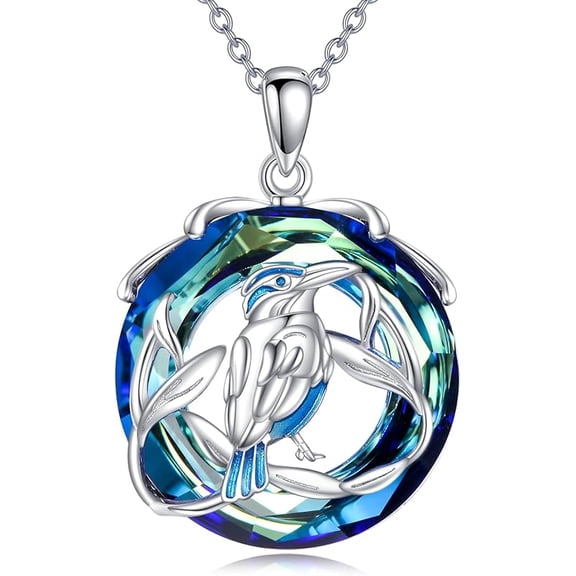 THOYAS 925 Sterling Silver Kingfisher Necklace for Women with Crystal, Animal Bird Pendant Valentine's Day Birthday Mother's day Jewelry Gifts for Her Wife Mom Sister Friends 18+2"