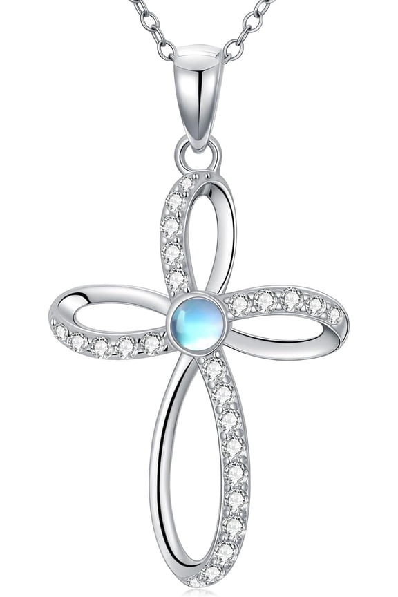 925 Sterling Silver Moonstone Cross Necklace, Cross Pendant Necklace for women, Moonstone Jewelry Gifts for Anniversary Birthday Mothers Day, 18+2inches Chain