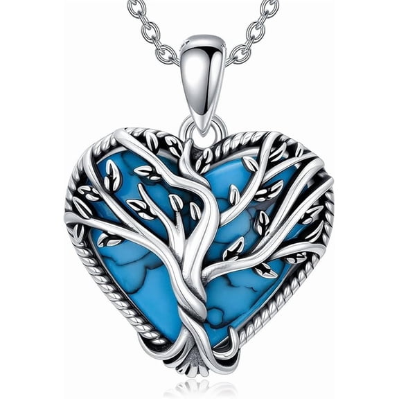 THOYAS 925 Sterling Silver Tree of Life Turquoise Pendant Necklace Gifts for Women Mother