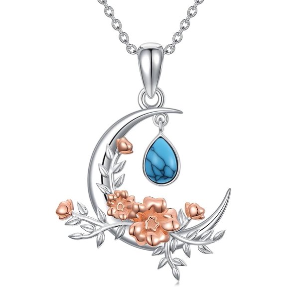 THOYAS 925 Sterling Silver Turquoise Exquisite Moon Pendant Necklace Boho Style Jewelry Gifts for Women Mother