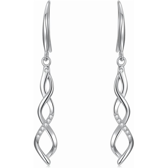 THOYAS 925 Sterling Silver Twist Dangle Earrings for Women, Hypoallergenic Infinity Wave Drop Earrings with Moissanite, Birthday Gift for Her