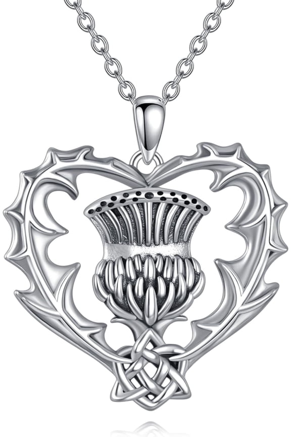 925 Sterling Silver Vintage Heart Scottish Thistle Celtic Knot Pendant Necklace Jewelry Gifts for Women