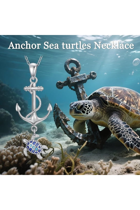 Anchor Necklace for Women 925 Sterling Silver Sailor Sea turtles Nautical Pendant Necklace with Cubic Zirconia Jewelry Birthday Sailor Gifts for Women for Her