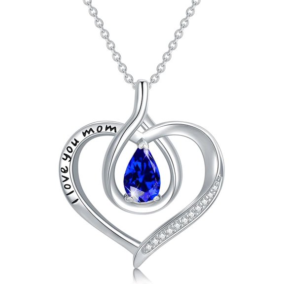 THOYAS Birthstone Infinity Necklaces For Women Mom 925 Sterling Silver Heart Shaped Necklace With Gemstone, I Love You Mom Pendant Necklace Birthday for Mother