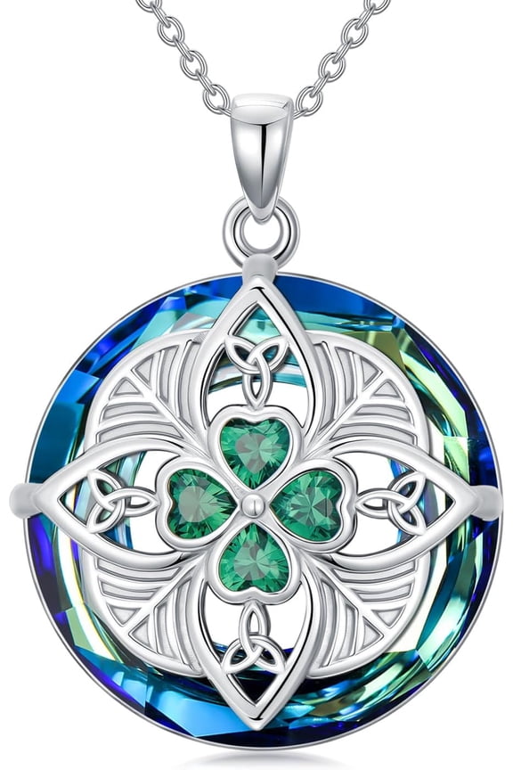 Clover Necklace 925 Sterling Silver Celtic Lucky Clover Necklace Crystal Jewelry Gifts for Women
