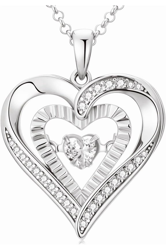 Double Heart Dance Moissanite Necklace for Women, Sparkling 1 CT CTTW Moissanite Heart Pendent, Stunning Necklace with Brilliance in Motion Gifts for Her on Anniversary, Valentines