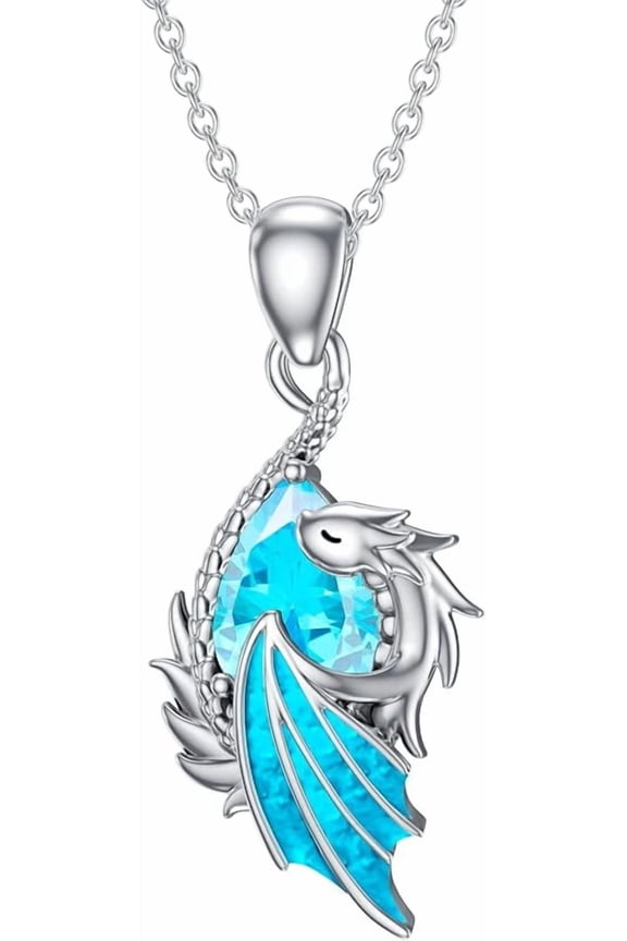 Dragon Birthstone Necklace Wyvern Dragon Pendant Necklace Gift for Women