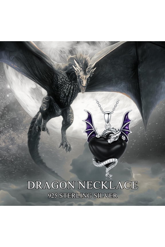 Dragon Necklace for Women 925 Sterling Silver Natural Black Onyx Dragon Pendant Necklace Jewelry