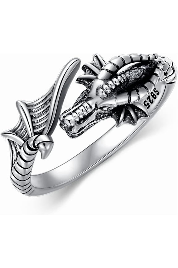 Dragon Ring Sterling Silver Adjustable Ring for Women Size 8.5