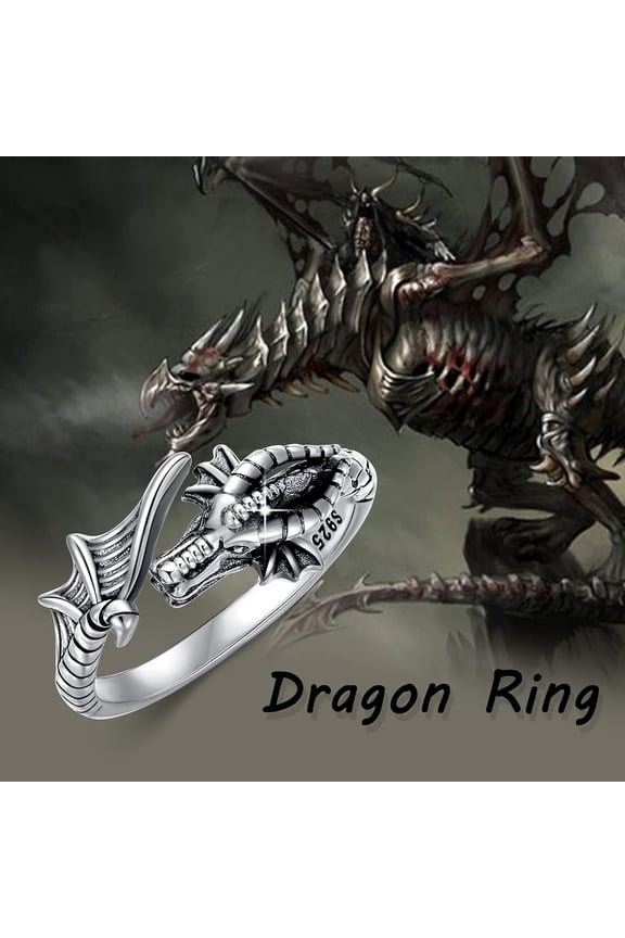 Dragon Ring Sterling Silver Adjustable Ring for Women Size 9.5