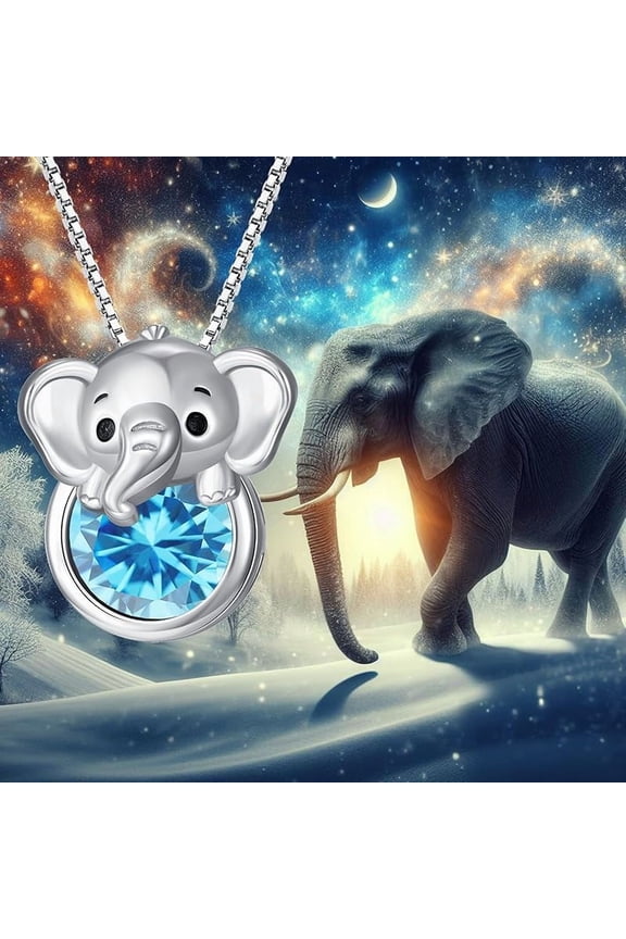 Elephant Necklace with Birthstone Elephant Pendant Necklace Sterling Silver Gift for Women