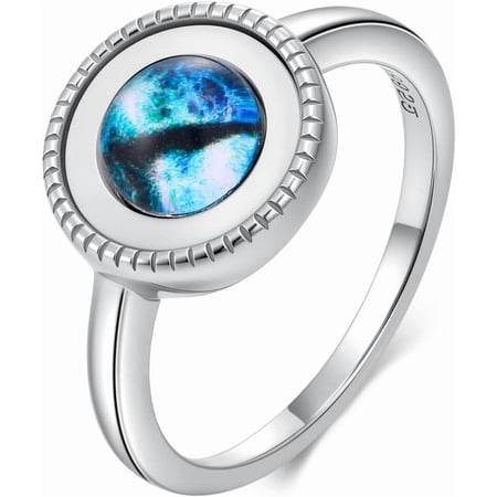 THOYAS Evil Eye Rings 925 Silver Protection Blue Turkish Rings for Women Devil's Eye Resin Patch with White Shell Statement Ring(3.5-12)