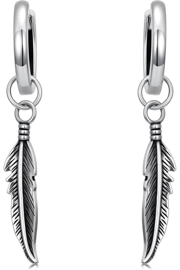 Feather/Cross/Angle Wing Earrings,925 Sterling Silver Hoop Dangle Gothic Earrings for Men Women Dangle Drop Piercing Circle Hook Earrings Unisex Jewelry