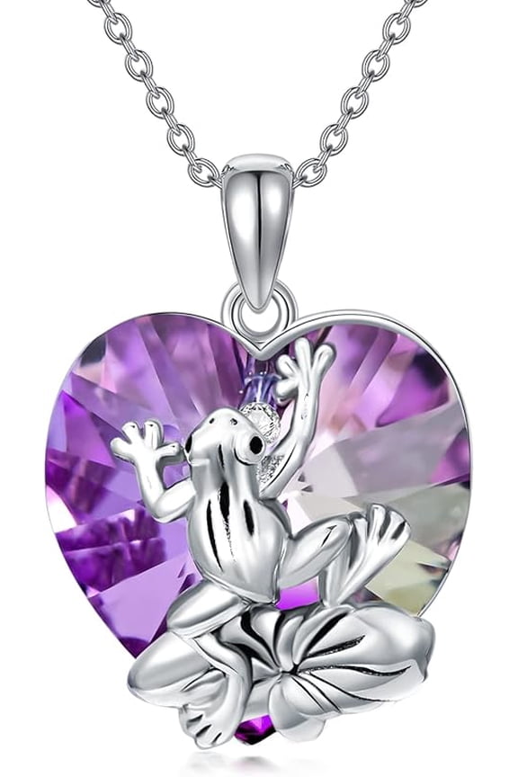 Frog Necklace Sterling Silver Frog Pendant Necklace Jewelry for Women Embellished with Heart Crystal