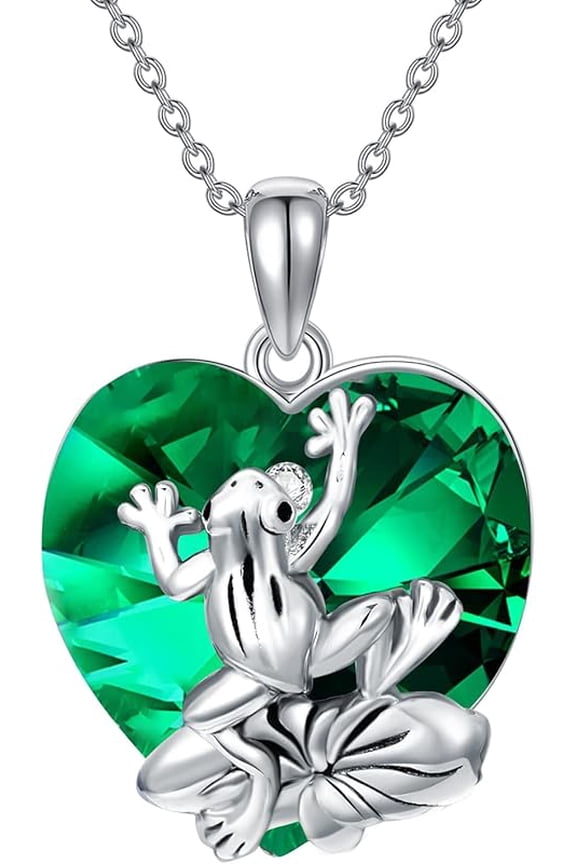 Frog Necklace Sterling Silver Frog Pendant Necklace Jewelry for Women Embellished with Heart Crystal