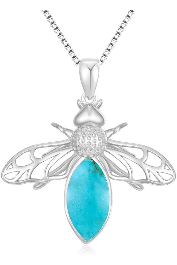 Genuine Turquoise Bee Pendant Necklace, Sterling Silver Boho Native Western Jewelry Christmas Gift for Women