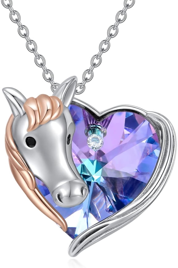 Horse Necklace Sterling Silver Horse Necklace with Heart Crystal Jewelry Gift for Women