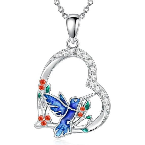 THOYAS Hummingbird Necklace for Women 925 Sterling Silver Hummingbirds Pendant Necklaces Jewelry Gifts for Wife Mom Mothers Day Christmas Valentine's Day 18+2 inch