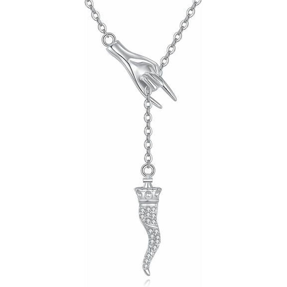 THOYAS Italian Horn Hand Necklace Cornicello Pendant Necklaces Good Luck Amulet Pendant 925 Sterling Silver Jewelry for Women Christmas Gift