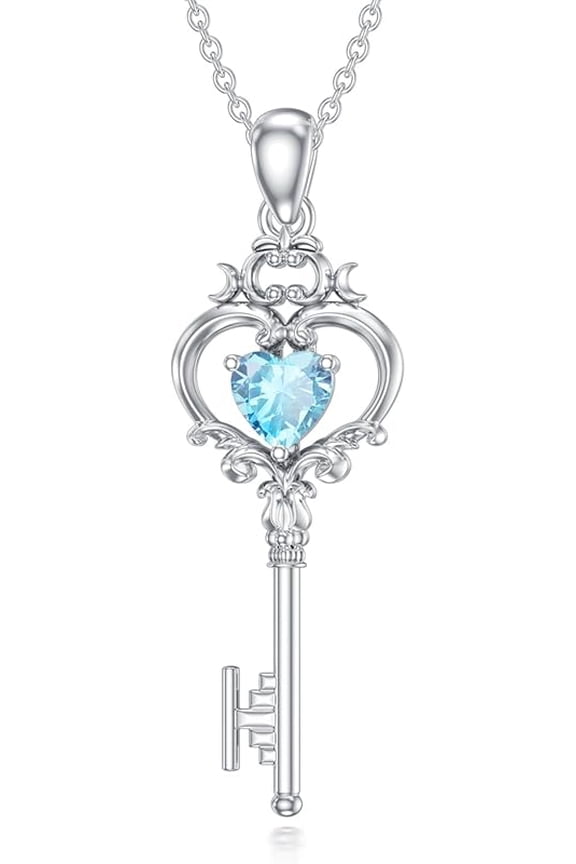 Key Pendant Necklace with Birthstone Key Necklace Gift for Women