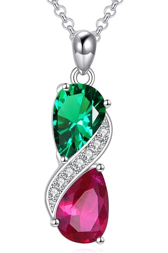 Lab-Grown Diamonds Infinity Necklace for Women, 925 Sterling Silver Twin Pear Birthstone Pendant Valentine's Day Birthday Mothers Day Graduation Jewelry Gifts for Her Mom Girlfriend Daughter