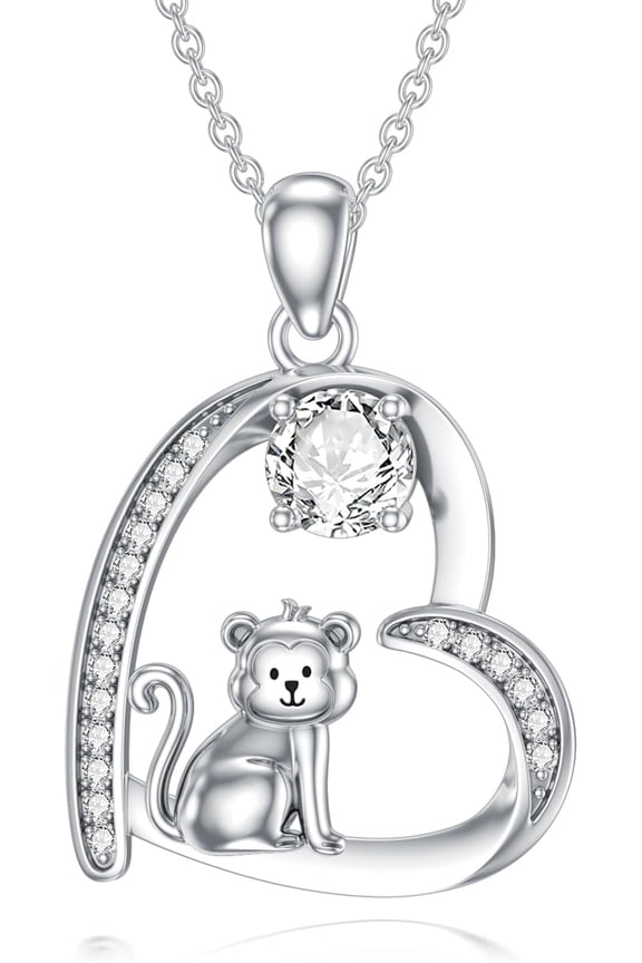 Monkey Birthstone Necklace for Women 925 Sterling Silver Heart Monkey Pendant Necklace Jewelry Gifts for Women