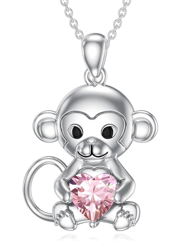 Monkey Necklace Birthstone Monkey Pendant Necklace Jewelry Gift for Women