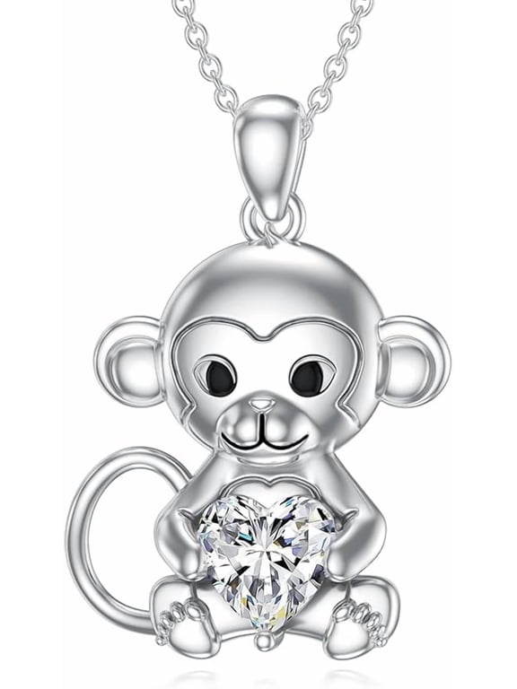 Monkey Necklace Birthstone Monkey Pendant Necklace Jewelry Gift for Women